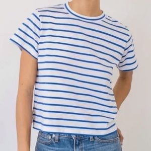AYR SNO CONE TEE XS BLUE WHITE STRIPE EUC PIMA COTTON